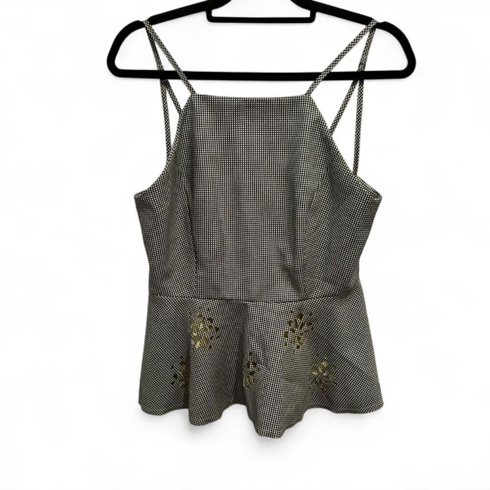 English Factory Black And White Gingham Peplum Tank Medium